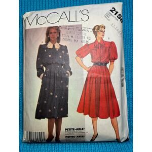 McCalls Sewing pattern 2158 shirt dress puff sleeves 1980s size 12 14 16